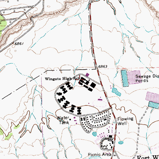 Topographic Map of Wingate High School, NM