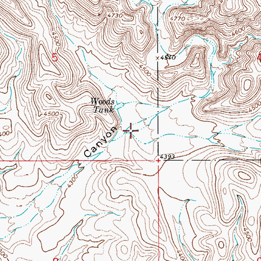 Topographic Map of Woods Canyon, NM
