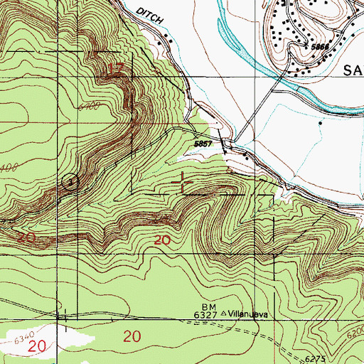 Topographic Map of Villanueva State Park, NM