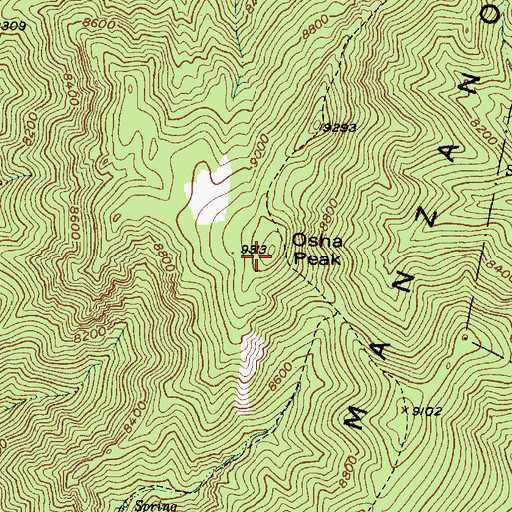 Topographic Map of Osha Peak, NM
