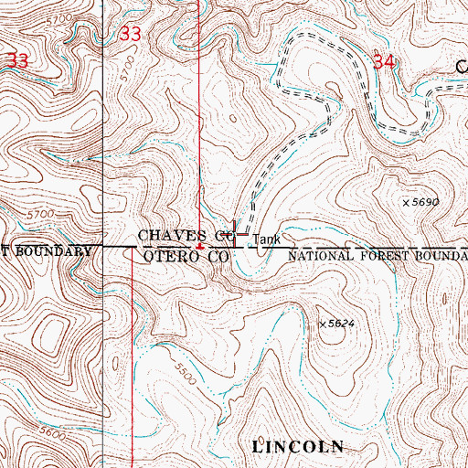 Topographic Map of Crooked Water Storage Tank, NM