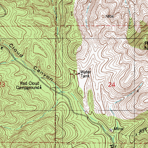 Topographic Map of Red Cloud Trick Tank, NM
