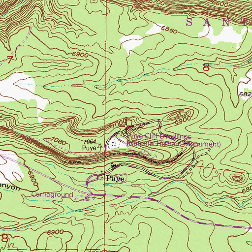 Topographic Map of Puye Cliff Dwellings, NM
