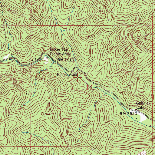 Topographic Map of Oak Flats Picnic Area, NM
