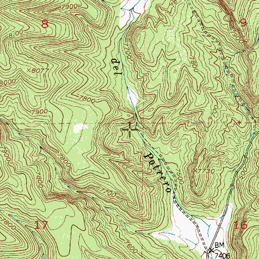 Topographic Map of Petrero Waterfall, NM