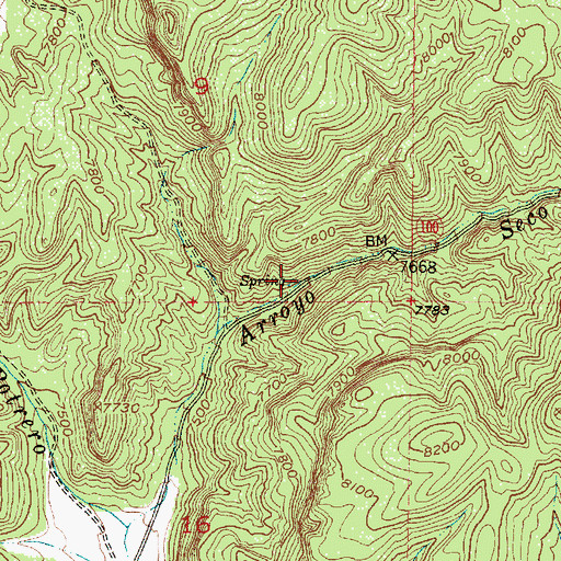 Topographic Map of Arroyo Seco Spring, NM