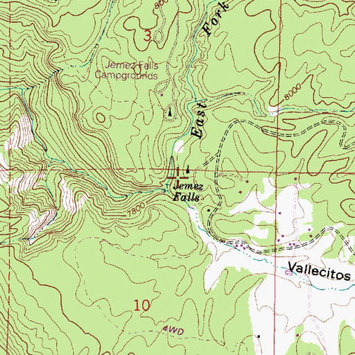 Topographic Map of Jemez Falls Campground, NM