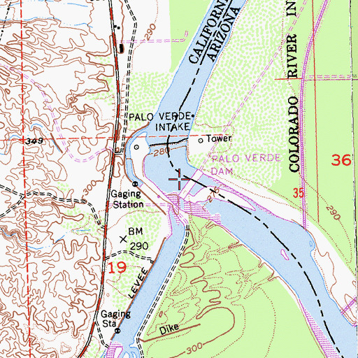Topographic Map of Palo Verde Dam, AZ