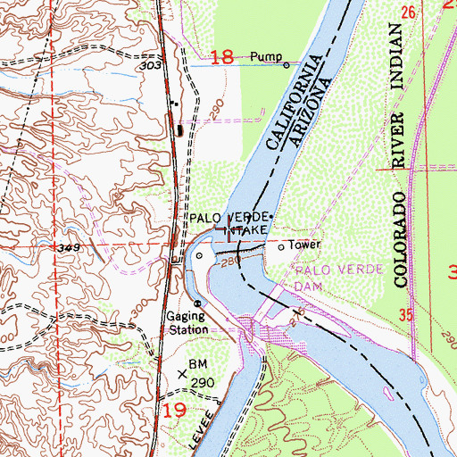 Topographic Map of Palo Verde Intake, AZ