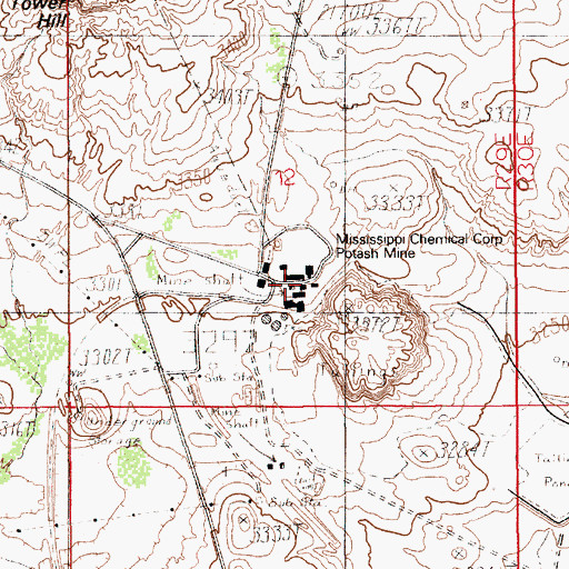 Topographic Map of Mississippi Chemical Mine, NM
