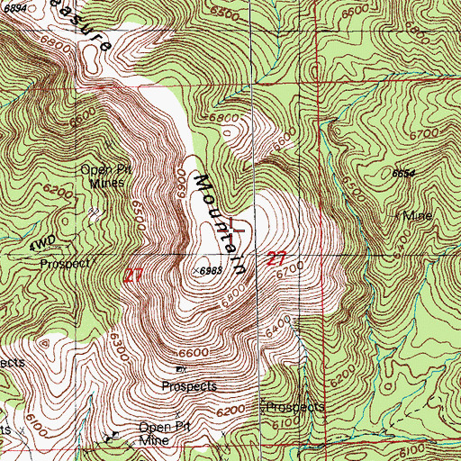 Topographic Map of Pauline Mine, NM
