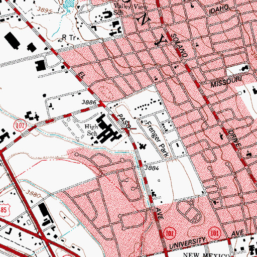 Topographic Map of Las Cruces High School, NM