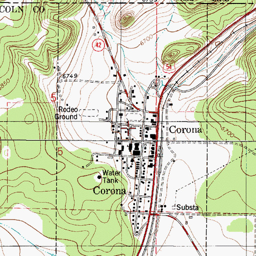 Topographic Map of Corona High School, NM