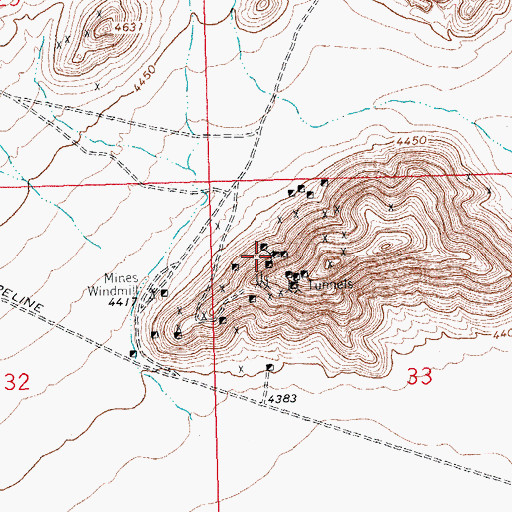 Topographic Map of Chance and Jessie Mines, NM