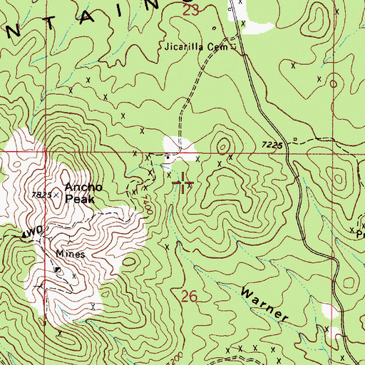 Topographic Map of Lucky Strike Mine, NM