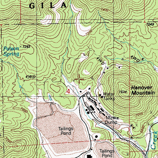 Topographic Map of Super Cobre Mine, NM