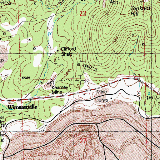 Topographic Map of Nugent and Booth Mines, NM