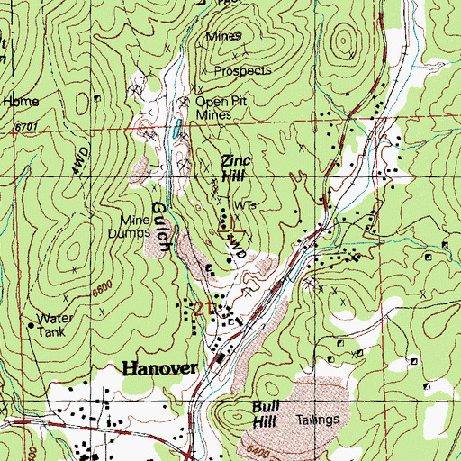Topographic Map of Robert E Lee and Santa Fe Mine, NM