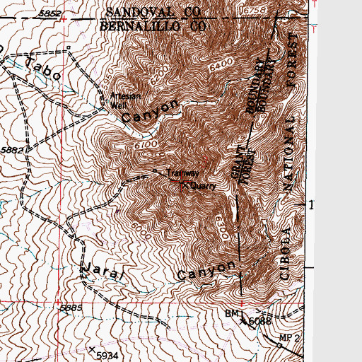 Topographic Map of La Cueva and La Madera, NM