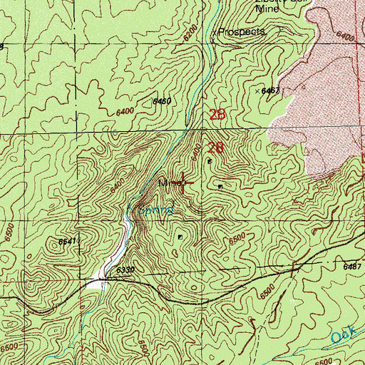 Topographic Map of Deadman Canyon Shafts and Prospect, NM