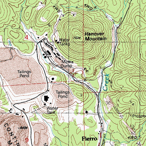 Topographic Map of Hanover Copper Mine, NM