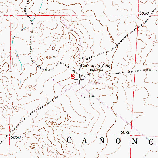 Topographic Map of Caoncito Mine, NM