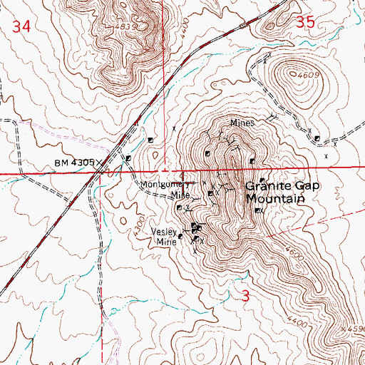 Topographic Map of Granite Gap Mines, NM