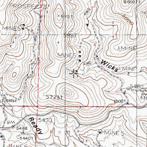 Topographic Map of Wicks, NM