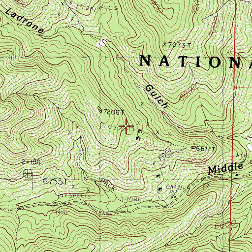 Topographic Map of Andy Johnson and Brush Heap Mine, NM