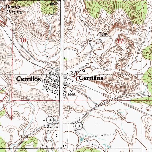 Topographic Map of Cerrillos, NM