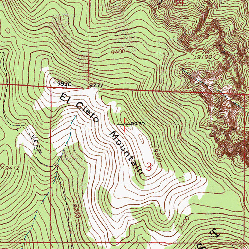 Topographic Map of El Cielo Mountain, NM