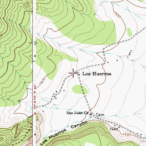 Topographic Map of Los Huerros, NM