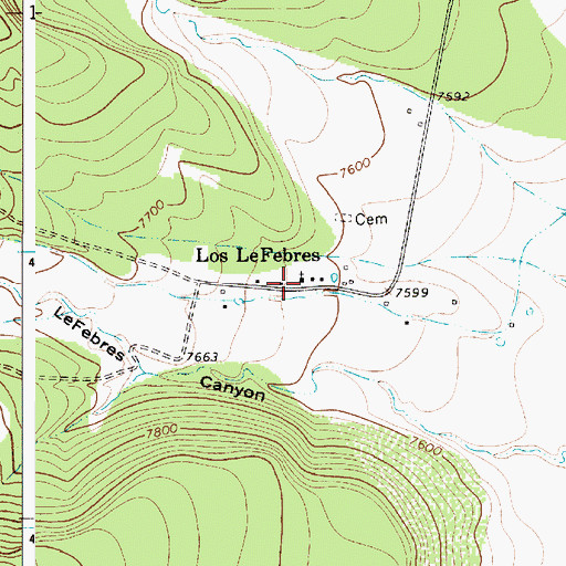 Topographic Map of Los LeFebres, NM