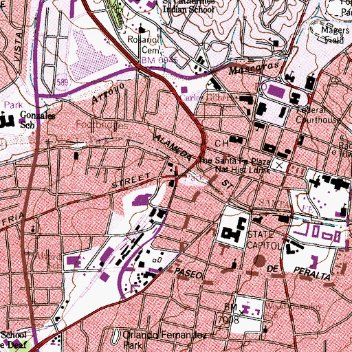 Topographic Map of De Vargas Park, NM