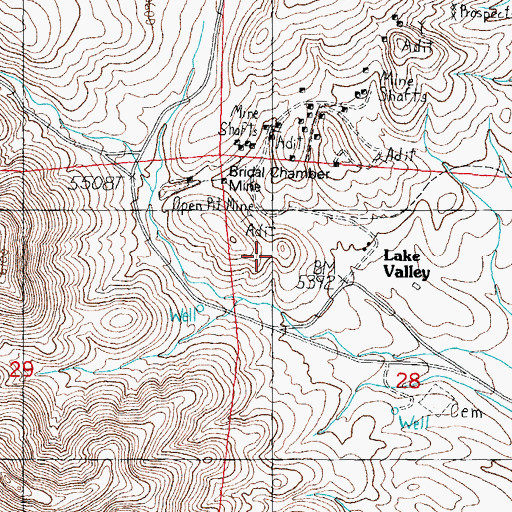 Topographic Map of Lake Valley Mines Company, NM