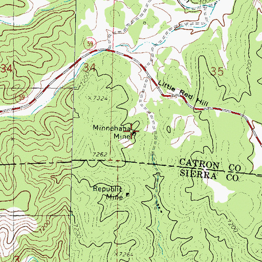 Topographic Map of Minnehoha Mine, NM