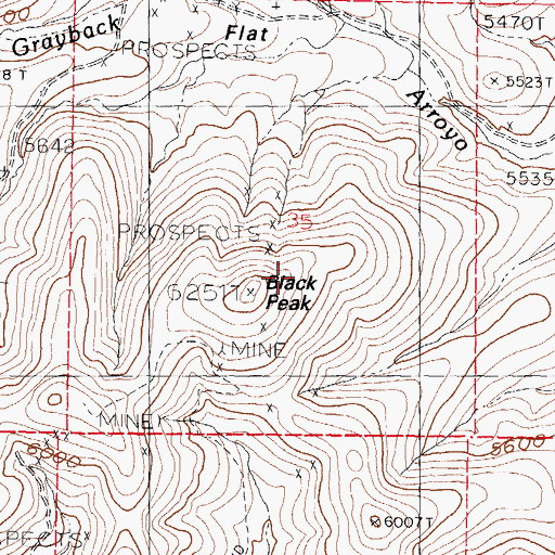 Topographic Map of Black Peak Mine, NM
