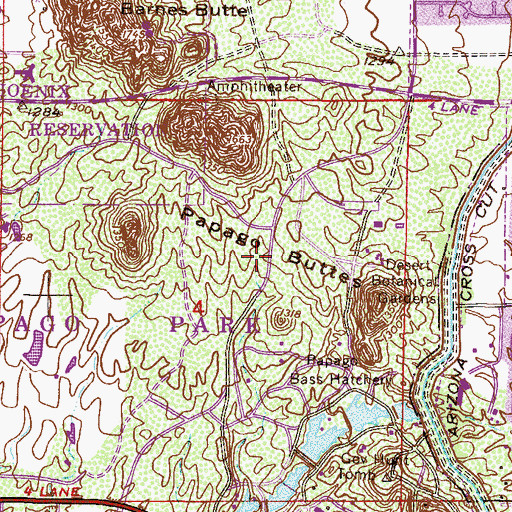 Topographic Map of Papago Buttes, AZ