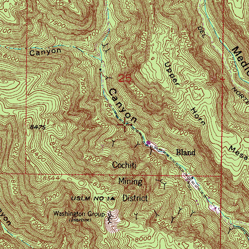 Topographic Map of Monument Lode, NM