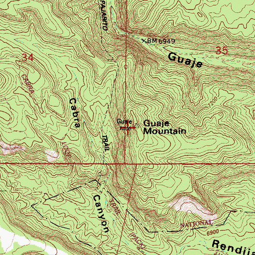 Topographic Map of Guaje Mountain, NM