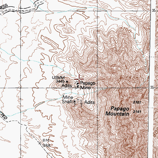 Topographic Map of Papago Mine, AZ