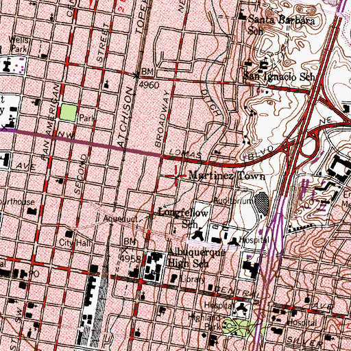 Topographic Map of Martinez Town, NM