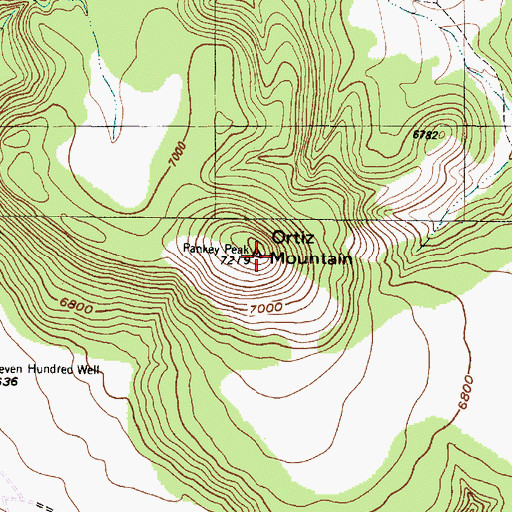 Topographic Map of Ortiz Mountain, NM