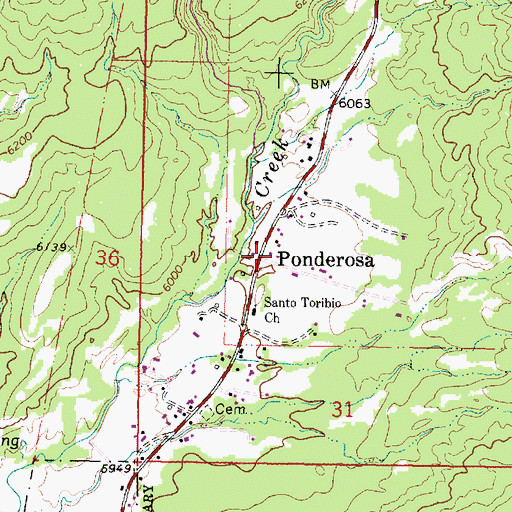 Topographic Map of Ponderosa, NM