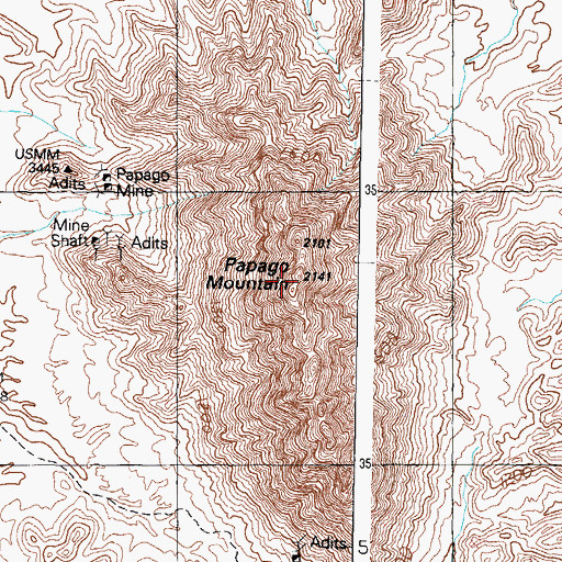Topographic Map of Papago Mountain, AZ