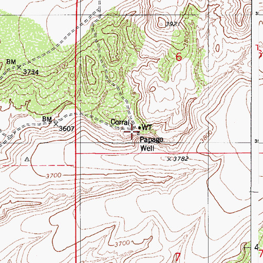 Topographic Map of Papago Well, AZ