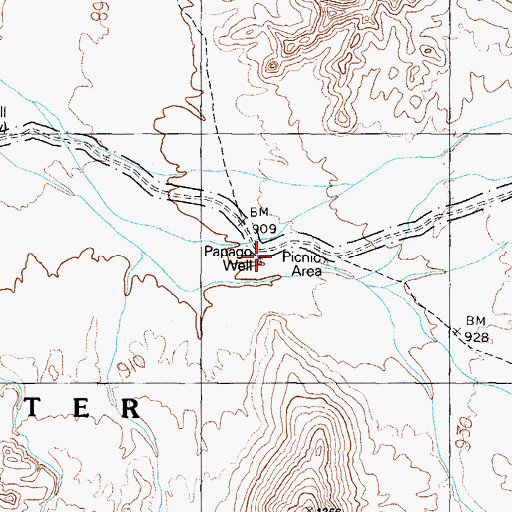 Topographic Map of Papago Well, AZ