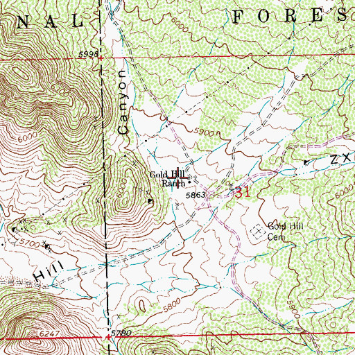 Topographic Map of Gold Hill (historical), NM