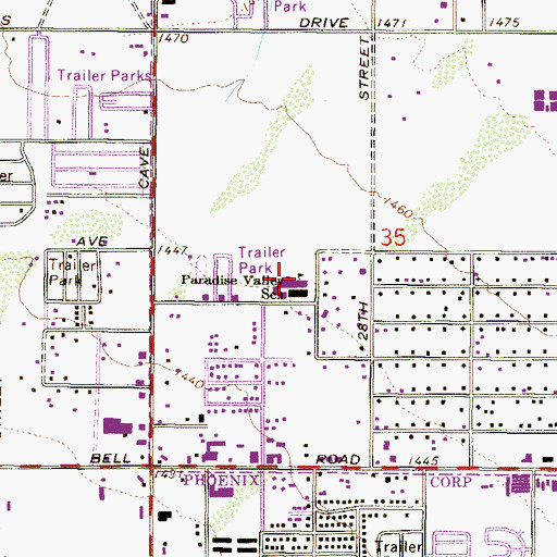 Topographic Map of Paradise Valley School, AZ