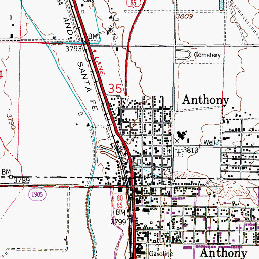 Topographic Map of Anthony, NM